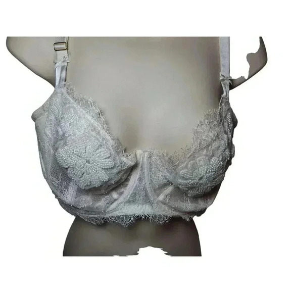 Victoria's Secret unlined 38DDD BRA white lace beaded embroider BRIDAL RARE - Picture 3 of 11